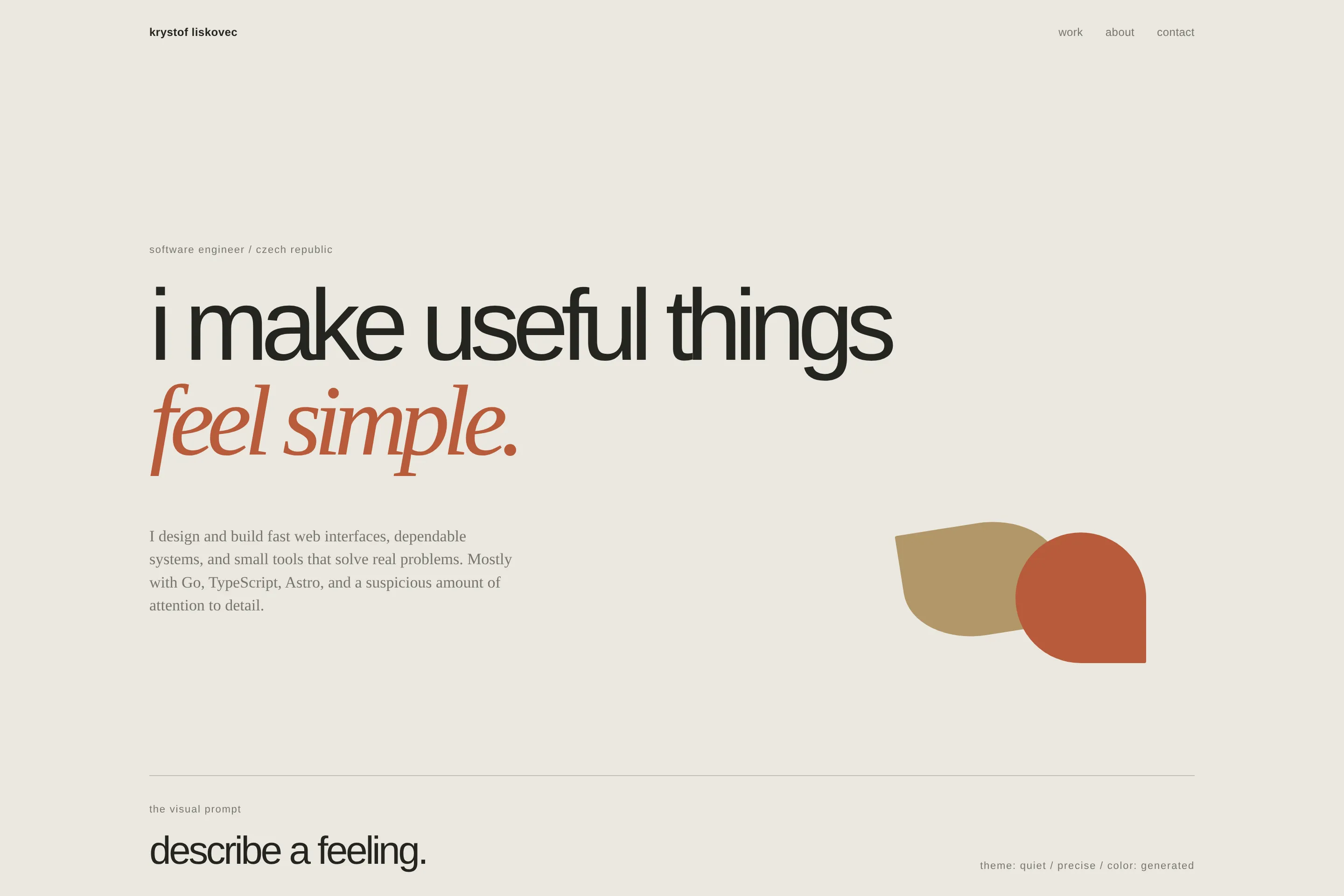 the prompt-theme version of the homepage, with a large headline, abstract shapes, and a prompt form below.